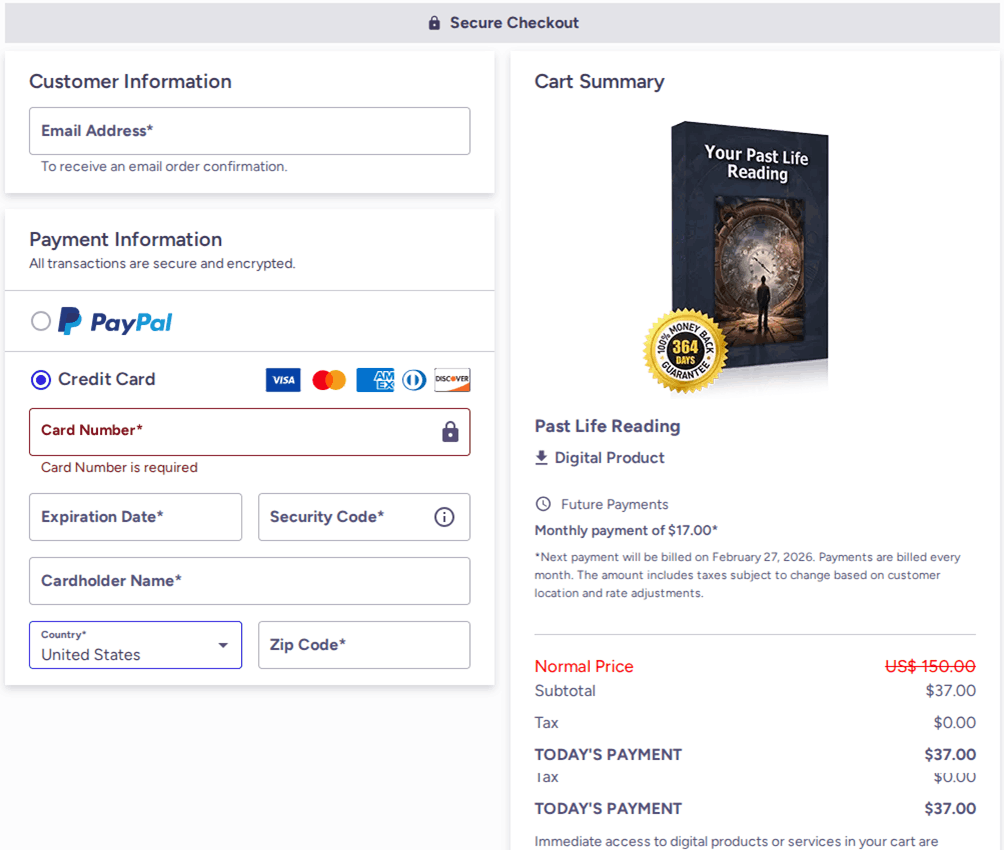 Your Past Life Reading Checkout